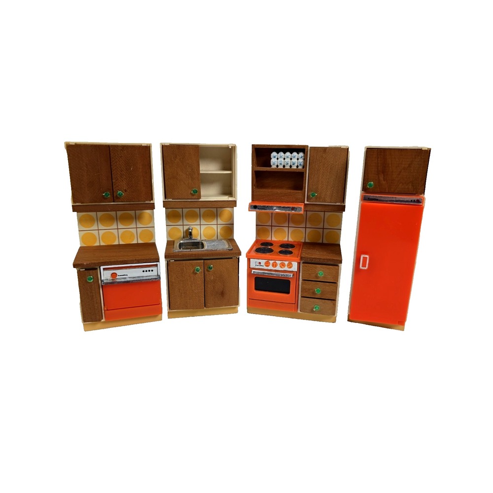 Lundby MCM Orange Dollhouse Kitchen Stove Sink Dishwasher Fridge 1:16 scale